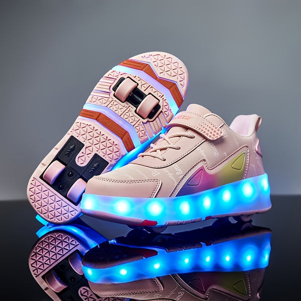 Girls Roller Skates, Rechargeable LED Flash Skateboard Shoes With Lights, Upgraded 4 Wheels Skates, Outdoor Sports Equipment