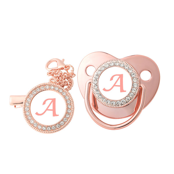 Cross-border Hot Selling Rose Gold English Letters Baby Soothing Play Mouth Baby Name Play Mouth With Dust Cover