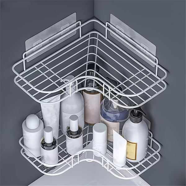 1pc Bathroom Metal Shelf, Multifunctional Wall Storage Rack, Triangle Storage Organizer Rack