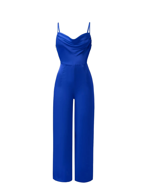 Sexy Solid Cami Jumpsuit, Casual Fashion Sleeveless Waist Wide Leg Loose Jumpsuit, Women's Clothing