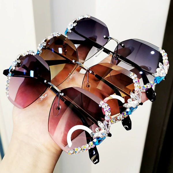 Rimless Rhinestone Sunglasses