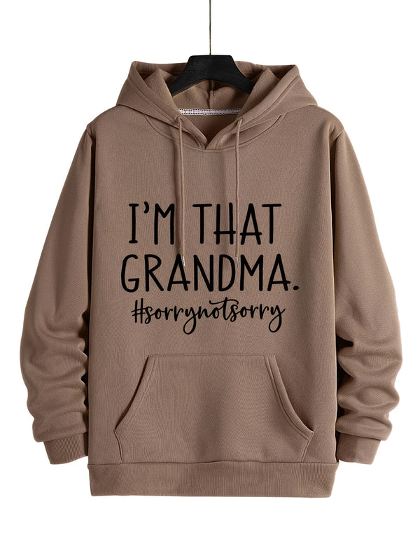 Grandma Letter Print Drawstring Loose Hoodie, Casual Hooded Fashion Long Sleeve Sweatshirt, Women's Clothing