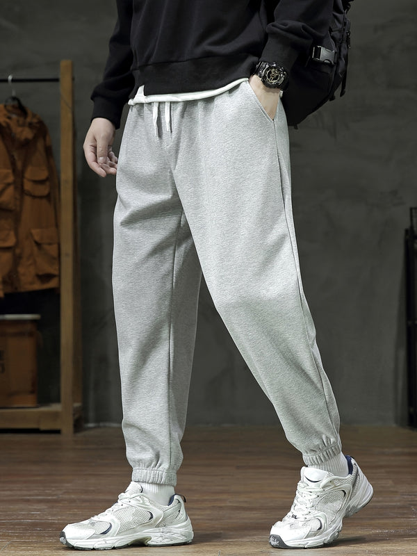 Men's Plus Size Cotton Solid Color Sweatpants, For Big And Tall Guys