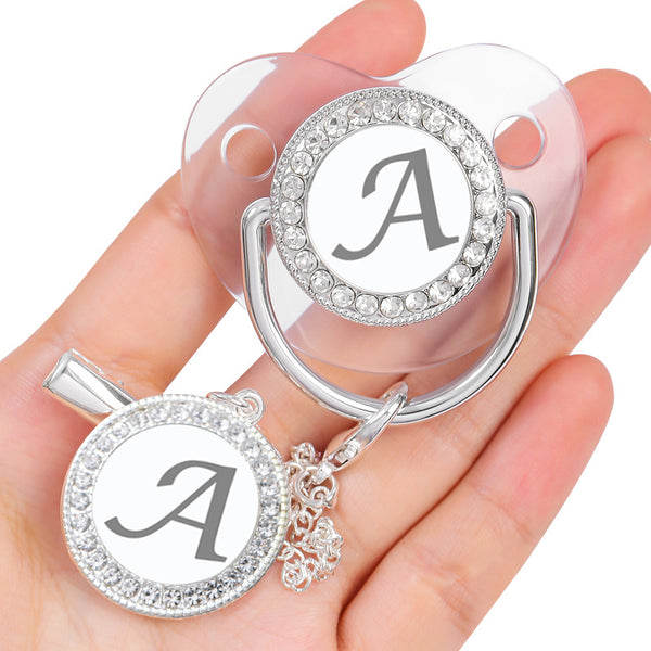 Baby Pacifier With Pacifier Clips And Anti-dust Cover Silver Transparent Letters