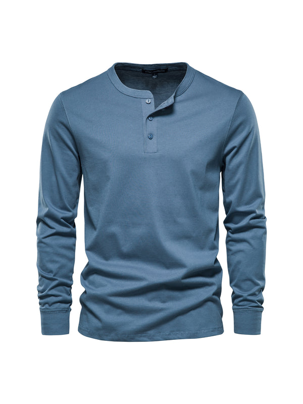 Men's Henley Collar Long Sleeve T Shirt