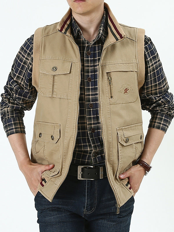 2022 Autumn And Winter New Middle-aged Men's Vest Pure Cotton Plus Velvet Outdoor Fishing Multi-pocket Casual Warm Jacket Christmas Gifts