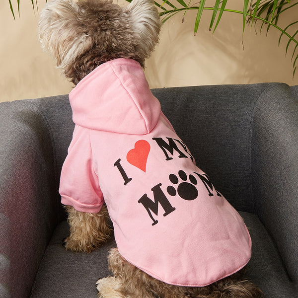 Pet Hoodie For Small & Medium Dogs, I Love My Mom Dog Hoodie Cat Shirts, Cute Pet Apparel