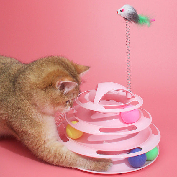 1pc Four-Tier Turntable Track Tower Cat Toy Plate With Plush Bird, Educational Toy, Random Delivery