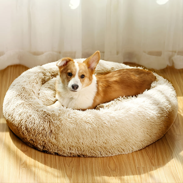 Pet Dog Bed, Round Fluffy Donut Washable Warm Winter Pet Bed For Cats & Dogs