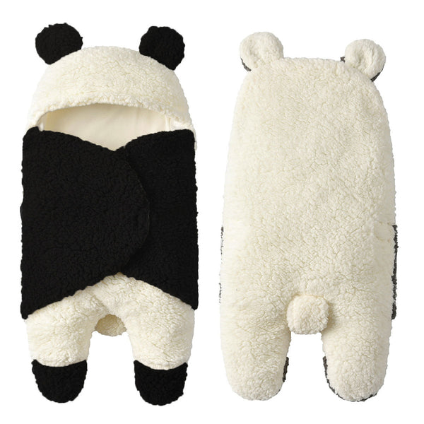 Baby's Cartoon Lamb Wool Black & White Soft Hooded Swaddle Blanket