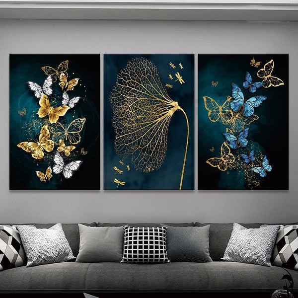 3pcs 7.9*11.8in Butterfly Leaf Wall Art Prints, Wall Canvas, Wall Poster