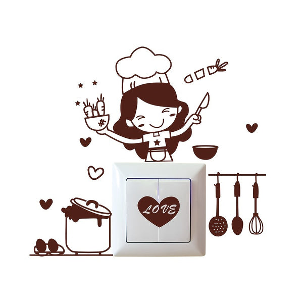 1pc Cute Cartoon Cook Switch Sticker, Kitchen Light Switch Sticker, Removable Kitchen Wall Sticker, Home Decor Art