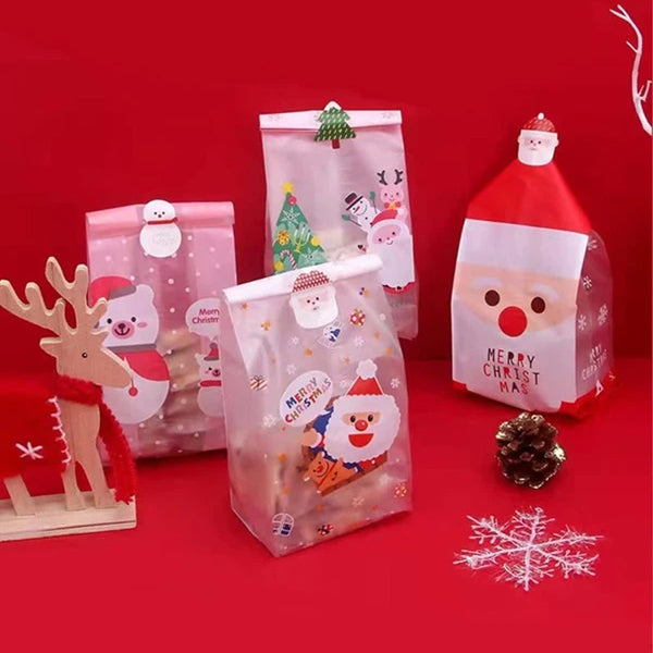 30pcs Christmas Santa Claus Flat Pocket, Candy Bags, Cookies, Baking, Packaging Bags, Goodie Bag, Goody Bag