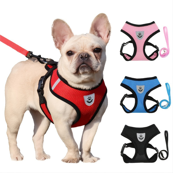 Reflective Pet Harness And Leash Set For Dog & Cat, Adjustable No Pull Dog Harness With Soft Mesh