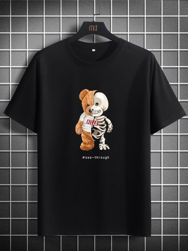 Men's Funny Bear Graphic Print Short Sleeve T-Shirt