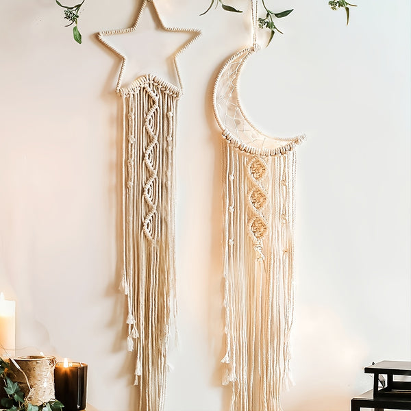 1pc Boho Hand Woven Moon Dream Catcher 7.87x41.33in, Home Decor, Light Strings Not Included