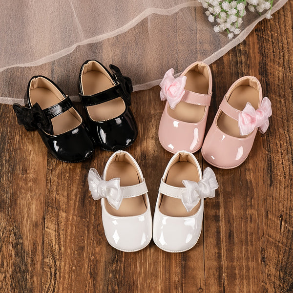 Infant Baby Girls Mary Jane Ballet Flats, Soft-soled Anti-slip Crib Shoes Prewalker Shoes First Walker Shoes With Bow Decor