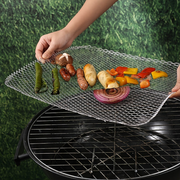 5pcs Aluminum Non-stick Outdoor Grill Mesh, Disposable Barbecue Tray, Barbecue Leakproof Grill Basket, Grill Net, Heat Resistant Grill Mat