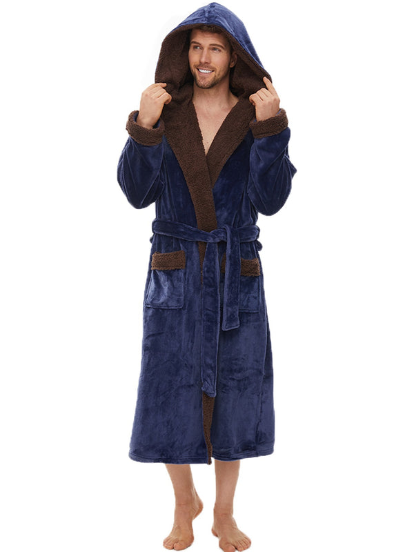 Men's Navy Blue Fleece Autumn/Winter Bathrobe