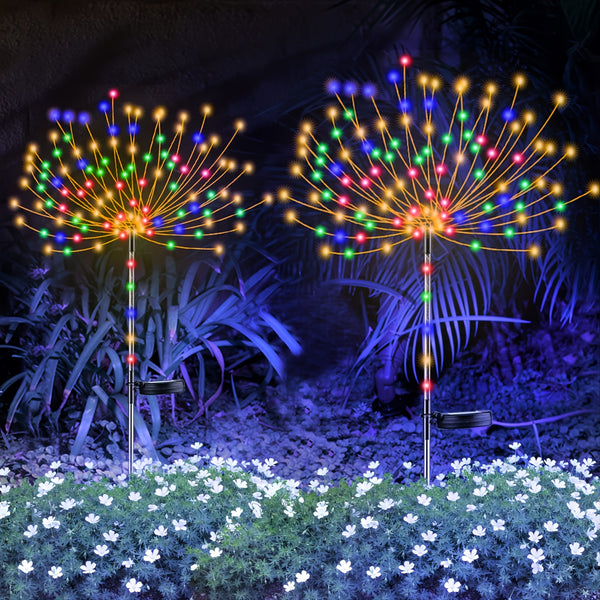 2pcs Transparent Tube Solar Fireworks Lights, Outdoor Garden Decoration, 120 LED Lamp Beads Powered By 40 Copper Wire Strings, DIY Landscape Lights, Colorful