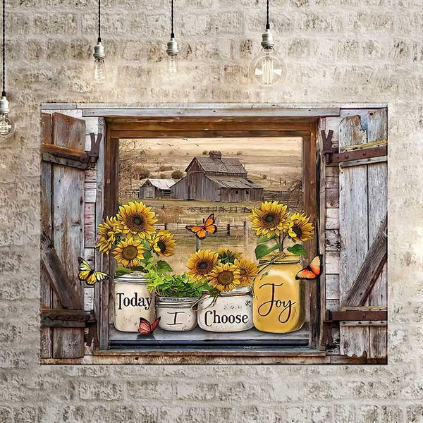 1pc Window Sill Sunflower Canvas Painting, Flower & Butterfly Posters And Prints, Wall Art Pictures For Living Room & Bedroom, Home Decor