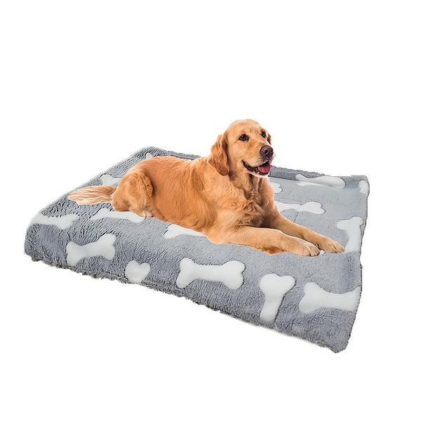 Dog Bed Flat Fluffy Sleeping Mat Washable Warmer Bone Print Beds For Small, Medium And Large Dogs