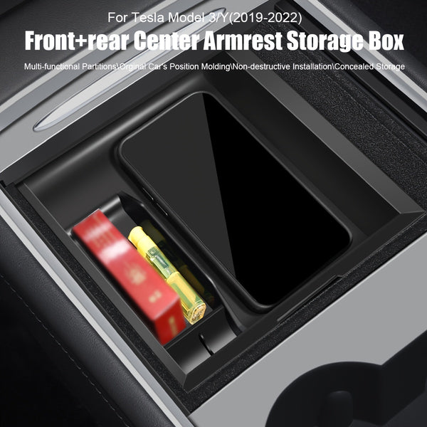 For Tesla Model 3 Y 2022 2021 Center Armrest Storage Box Flocking Material Central Control Organizer Container Car Accessories Central Console Storage