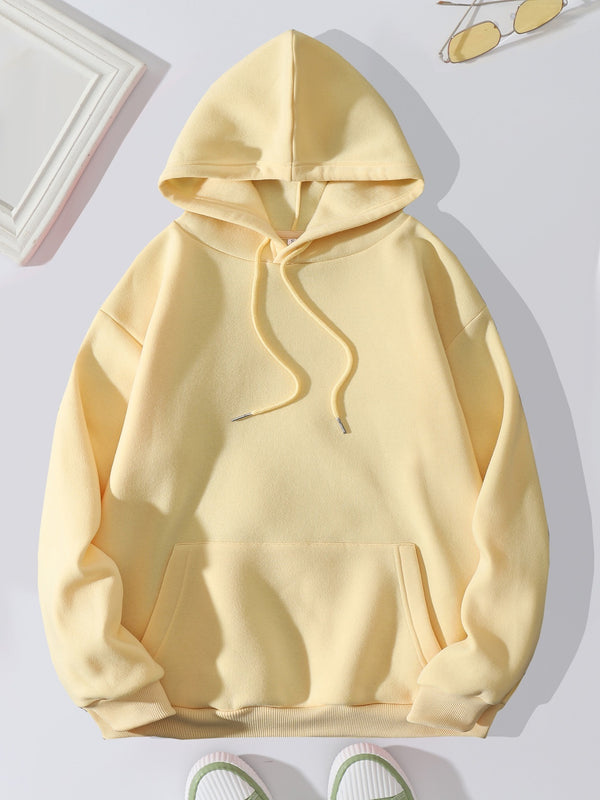 Women's Casual Solid Long Sleeve Hoodie, Thermal Lined Hooded Sweatshirt Fall Winter Pullovers