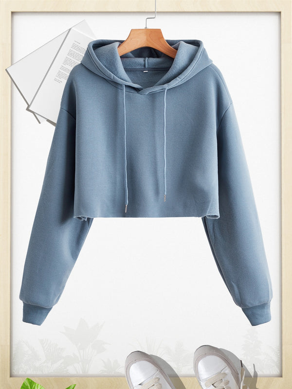 Women Pullover Cropped Hoodies, Long Sleeves Sweatshirts, Casual Basic Hooded Top