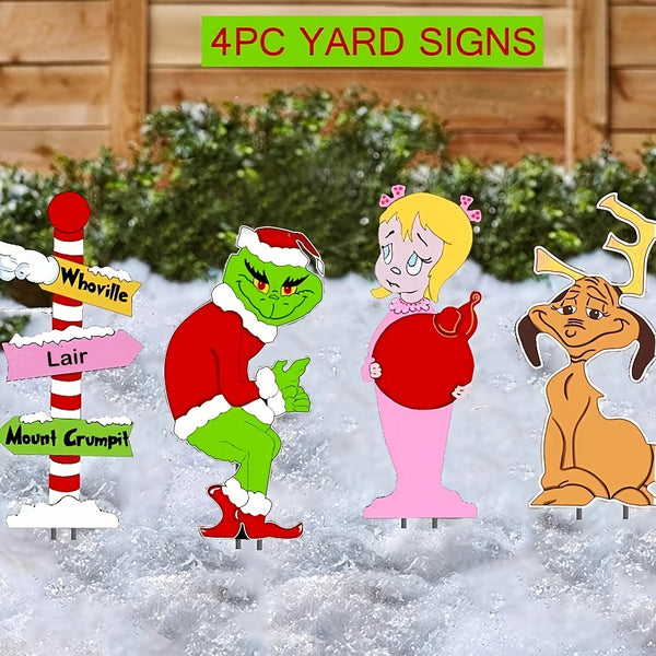 Christmas Decorations, 4pcs Yard Signs With Stakes, Cindy Max Whoville Sign For Xmas Garden Lawn Decor, Stealing Christmas Decor Party Supplies Holiday Decorations Outdoor