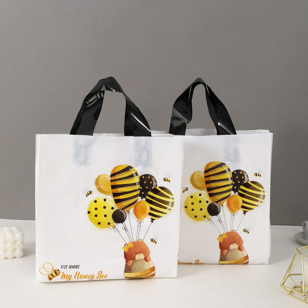 5pcs Black & White Plastic Bags, Cute Bear & Honey Bee Graphic Gift Bags, Great Goodie Bags For Birthday Party & Weddings, Event Supplies & Accessories