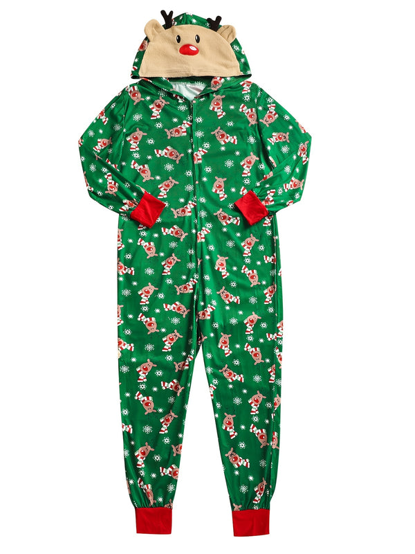 Men's Family Matching Christmas Onesie Hooded Pajamas Sets With Zip Front