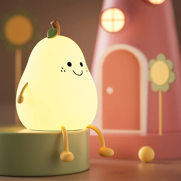 1pc Night Light, Cute Silicone Nursery Pear Lamp, Fruit NightLight For Boys And Girls,Squishy Night Lamp For Bedroom,Kawaii Bedside Lamp For Kids Room