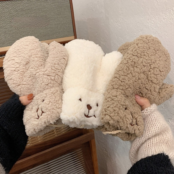 New 1Pair Women Girls Plush Cute Bear Claw Warm Gloves Soft Anime Cosplay Plush for Christmas Party Accessories Women Mittens