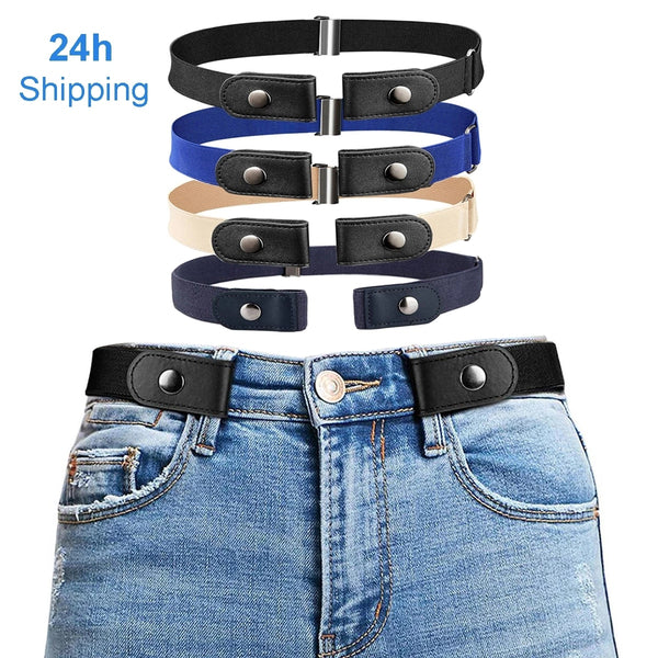 Universal 1 Inch No Buckle Stretch Elastic Waist Buckle-Free Belts For Jean Pants Dresses Women Men Belt