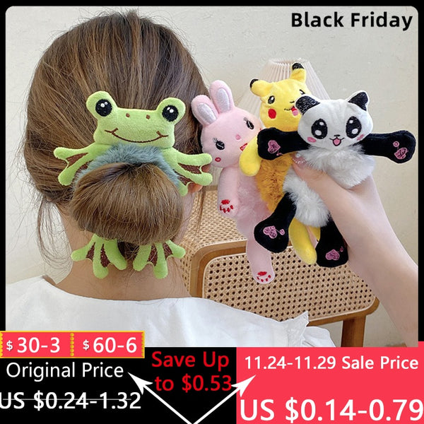 Women Girl Cute Cartoon Hair Scrunchies Panda Cows Cat Rabbit Plush Elastic Hair Bands Sweet Pontail  Ties Christmas Accessories