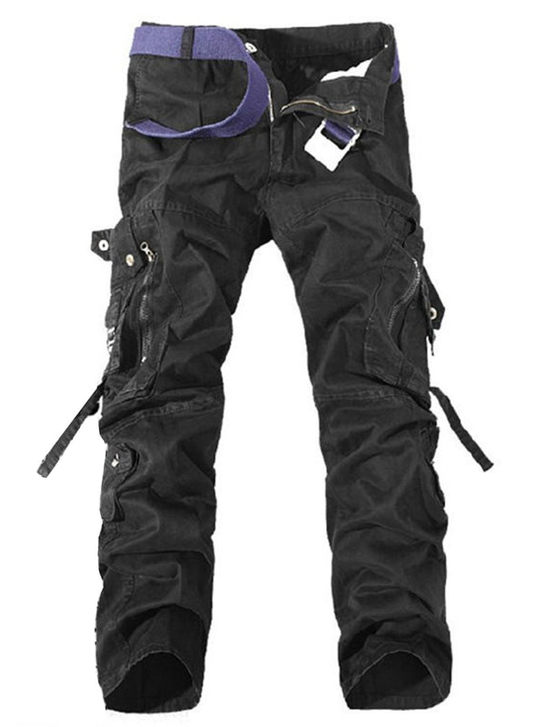 Men's Multi Pocket Solid Loose Casual Cargo Pants Trousers