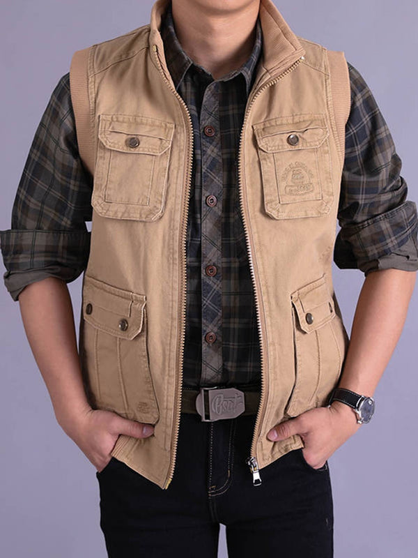 Small Size & Order Size Up, 2022 Autumn And Winter New Vest Fishing Vest Jacket Men's Pure Cotton Plus Velvet Multi-pocket Thermal Vest Christmas Gifts