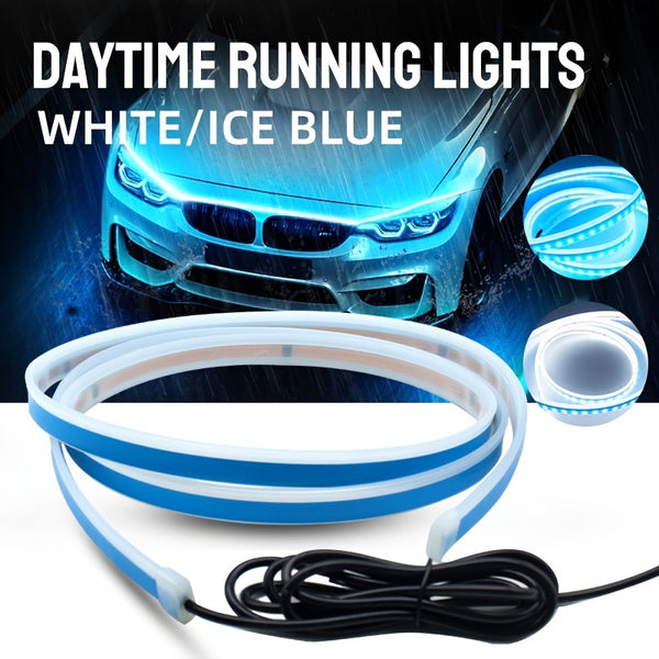 Car LED Start-Scan Strip Lights, 59/71 Inch Waterproof Flexible LED DRL Car Hood Dynamic Strip Light Bar, White/Ice Blue Daytime Running Lights 12V