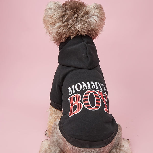 Pet Hoodie For Small & Medium Dogs, "Mommy's Boy" Pattern Dog Hoodie, Winter Pet Apparel