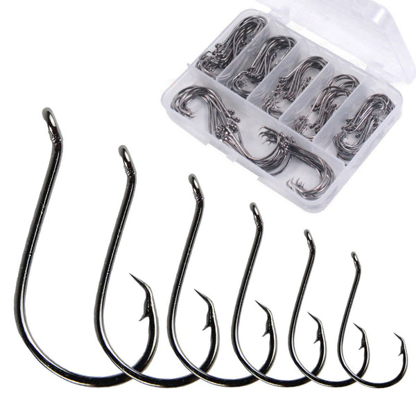 160pcs/box Circle Hooks Fishing Hooks 2X Strong Customized Offset Sport Circle Hooks Black High Carbon Steel Octopus