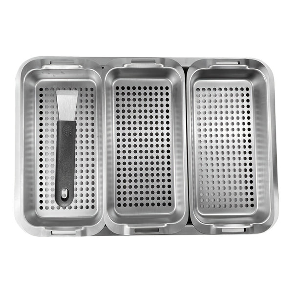 4 Sets, Outdoor Stainless Steel Grill Tray Set, Square Large Capacity Charcoal Grill Trays, Shallow Trays, With Fume Cleaning Shovels