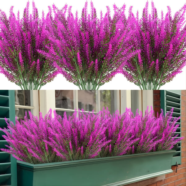 Artificial Lavender Flowers, 4 Bundles Outdoor UV Resistant Fake Flowers, No Fade Faux Plastic Plants, Garden Porch Window Box Decorating