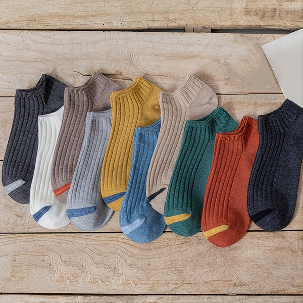 10pairs Men's Color Block Ankle Socks, Business Casual Socks