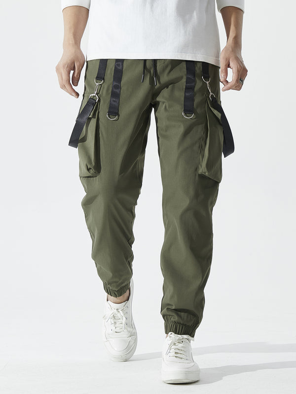 Men's Army Style Flap Pocket Cargo  Pants With Straps