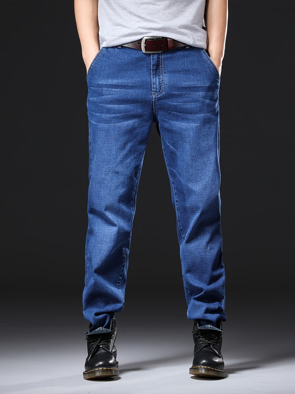 Plus Size Men's Stretch Jeans, Loose Straight Jeans For Fall/Winter For Big And Tall Guys