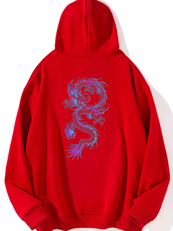 Men's Plus Size Chinese Style Print Fleece Thermal Drawstring Hoodie For Winter