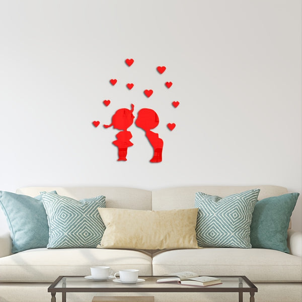 1pc Loving Couple Mirror Wall Sticker, Wall Decoration, Creative Waterproof Cute Anime Self-adhesive Mirror Sticker For Living Room Bedroom Bedside