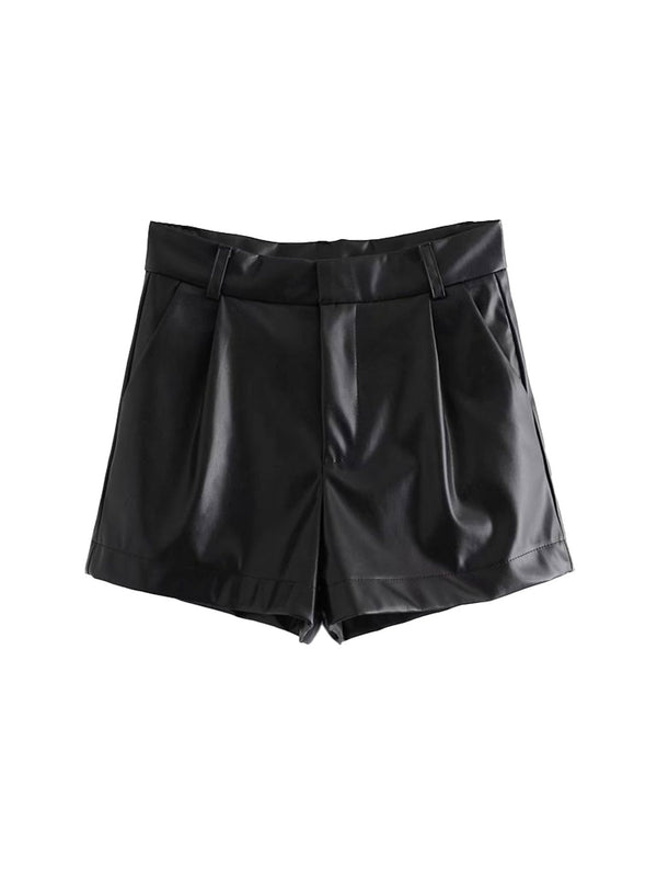 Women's Skirts Solid PU Leather Shorts