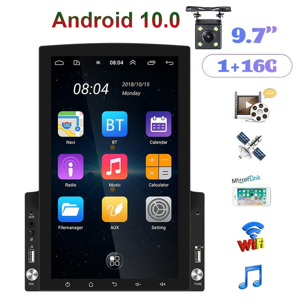 1+16G Android 10.0 HD 1080P 9.7in Vertical Screen Double Din GPS Car Stereo Radio Car MP5 Player With Rear Camera